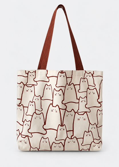 Canvas Tote Bag | Women | Cute Cat Print | Zipper Closure | Casual Shoulder Bag | Steven & Levon