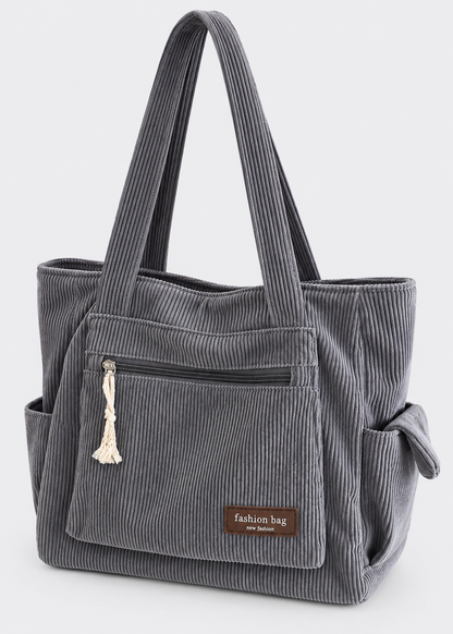Women's Corduroy Tote Bag | Multi-Pocket | Durable Shoulder Bag for Work & School | Steven & Levon