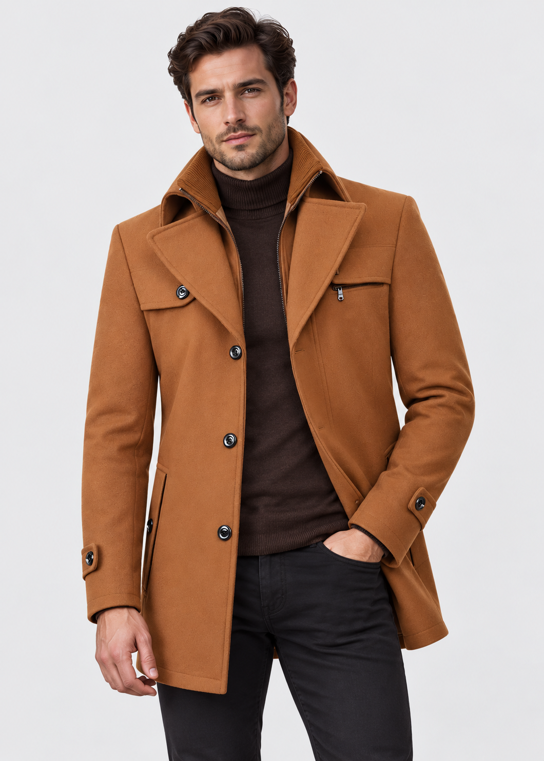 Men's Wool-Mix Coat | Notched Collar | Zip Insert | Mid-Length | Steven & Levon