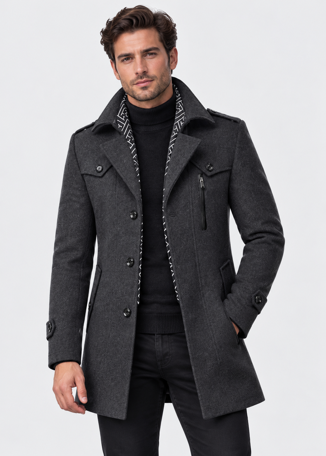 Men's Wool Winter Coat | Warm Tailored Fit | Button Front | Smart Casual | Steven & Levon