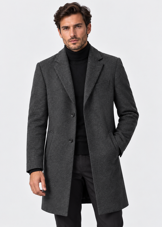 Men's Long Overcoat | Tailored Fit | Lapel Collar | Buttoned | Lined | Side Pockets | Steven & Levon