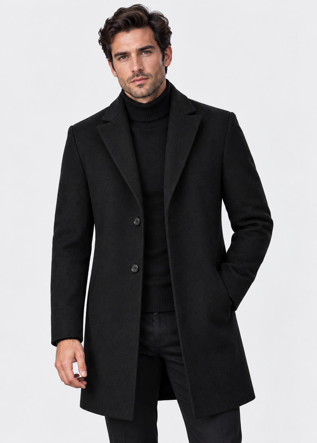 Men's Notch Lapel Overcoat | Two-Button Closure | Tailored Long Coat | Steven & Levon