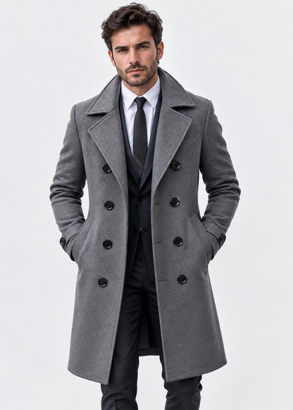 Men's Double-Breasted Overcoat | Notched Collar | Tailored Long Coat | Steven & Levon
