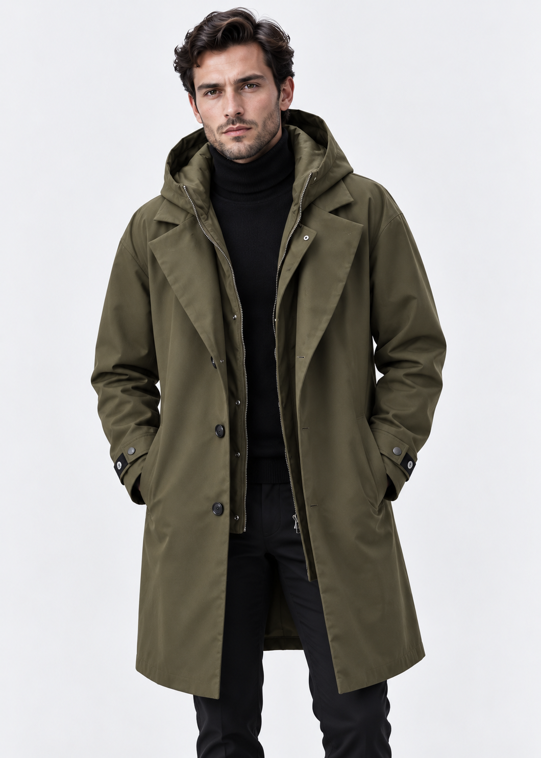 Men's Long Coat | Lapel Collar | Tailored Fit | Smart Casual Overcoat | Steven & Levon