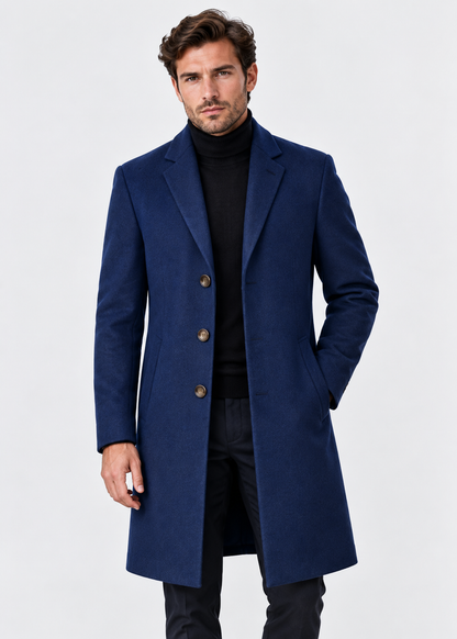 Men's Modern Fit Long Coat | Tailored Overcoat | Smart Casual Style | Steven & Levon