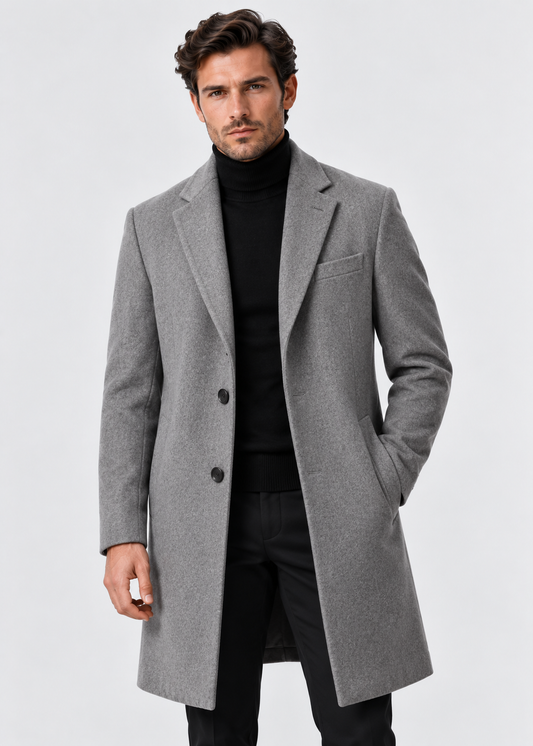 Men's Tailored Long Coat | Classic Fit | Smart Formal Overcoat | Steven & Levon