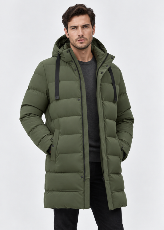 Men's Long Quilted Coat | Padded Winter Outerwear | Warm Casual Style | Steven & Levon