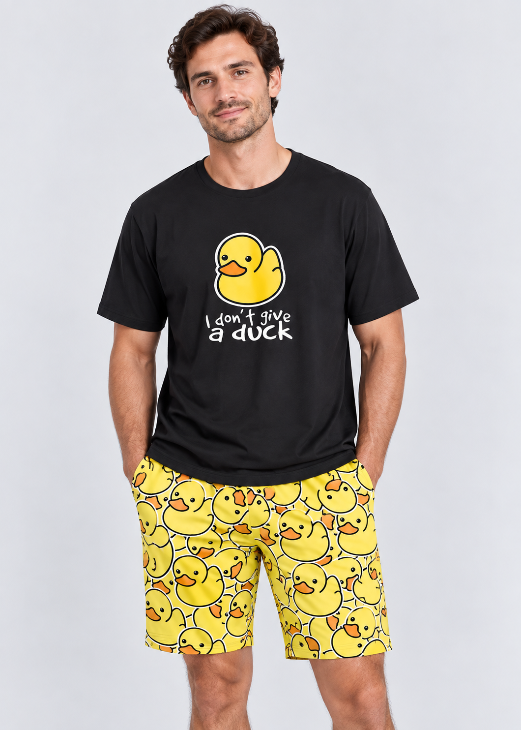 Duck Print Sleepwear | Men's Pajama | Polyester | T-Shirt & Shorts | Summer | Steven & Levon