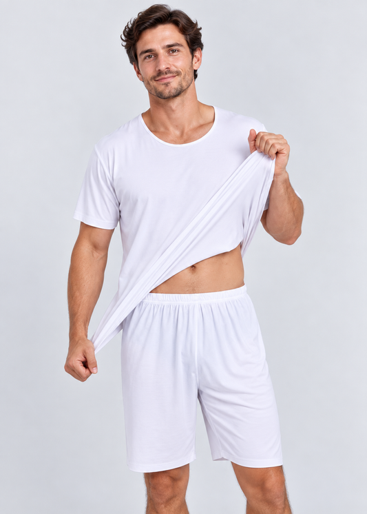 Summer Two-Piece Set | Men's Pajama | Ice Silk | T-Shirt & Shorts | Casual | Steven & Levon