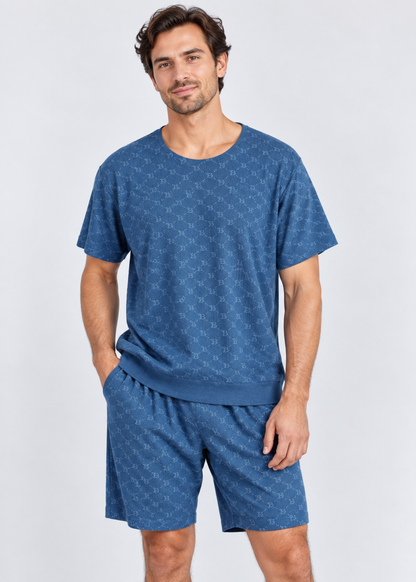 Printed Loungewear | Men's Pajama | Ice Silk | T-Shirt & Shorts | Summer | Steven & Levon