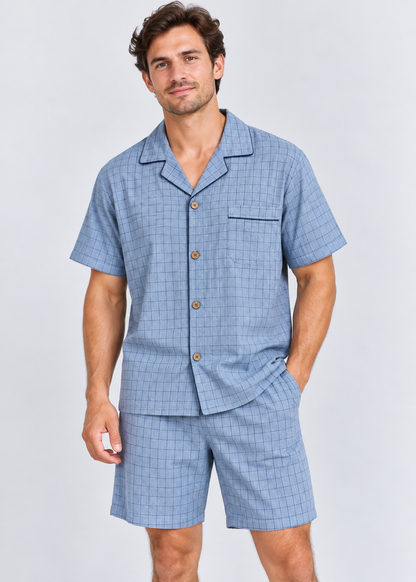 Checkered Sleepwear | Men's Pajama | Cotton | Cardigan & Shorts | Relaxed Fit | Steven & Levon