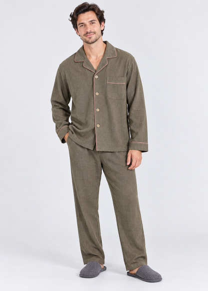 Cotton Sleepwear | Men's Pajama | Double-Layer Yarn | Long Sleeve | Loose Fit | Steven & Levon