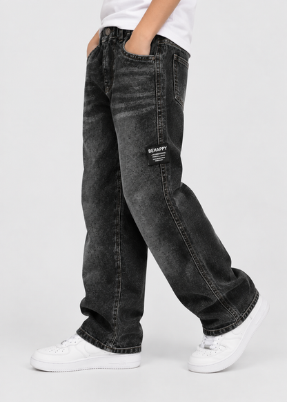 Boys Loose Fit Jeans | Kids | Straight Leg | Letter Patch | Casual Everyday Pants | Steven & Levon