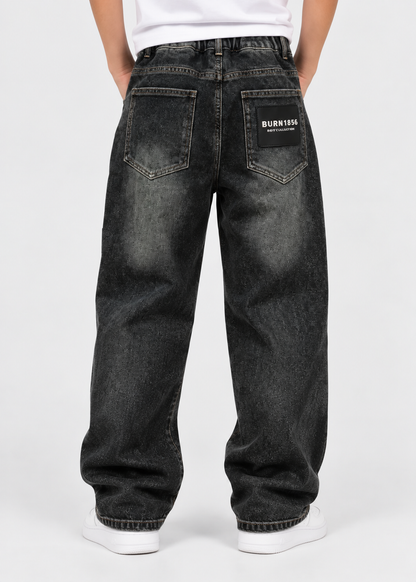 Boys Loose Fit Jeans | Kids | Straight Leg | Letter Patch | Casual Everyday Pants | Steven & Levon