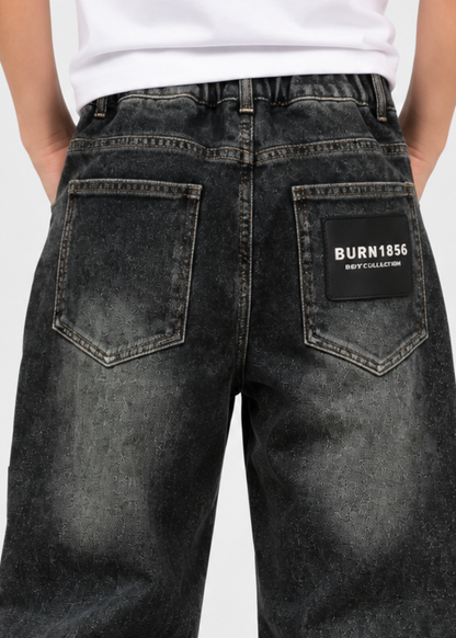 Boys Loose Fit Jeans | Kids | Straight Leg | Letter Patch | Casual Everyday Pants | Steven & Levon