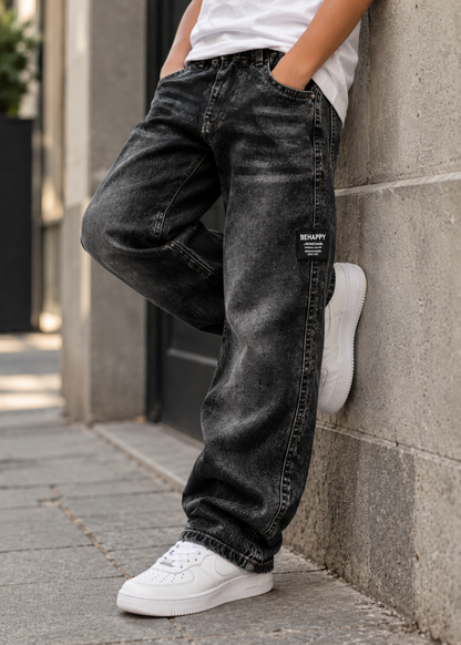 Boys Loose Fit Jeans | Kids | Straight Leg | Letter Patch | Casual Everyday Pants | Steven & Levon