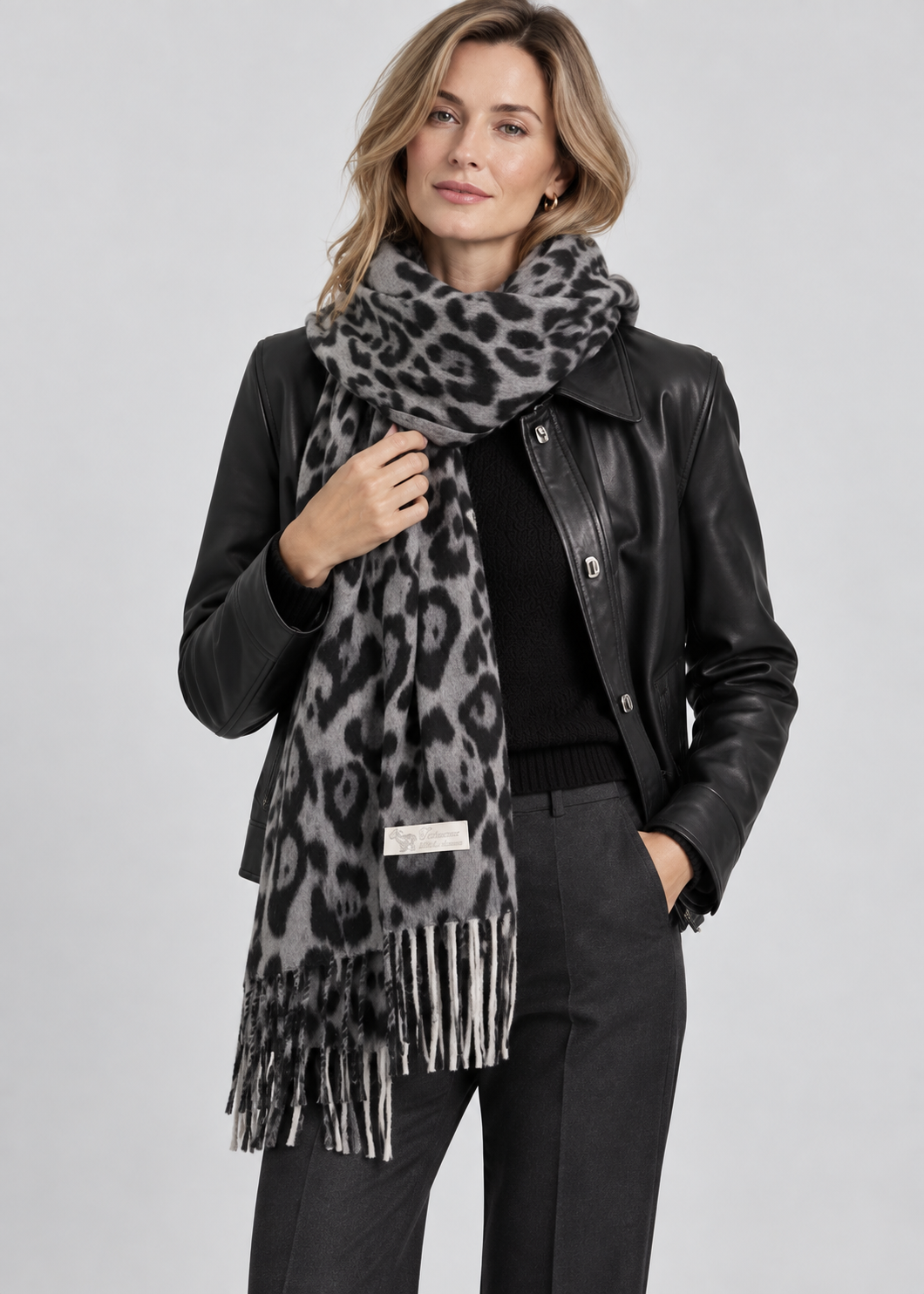 Leopard Tassel Scarf | Women | Faux Cashmere | Warm Soft Shawl Wrap | Animal Print Winter Accessory | Steven & Levon