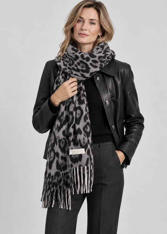 Leopard Tassel Scarf | Women | Faux Cashmere | Warm Soft Shawl Wrap | Animal Print Winter Accessory | Steven & Levon
