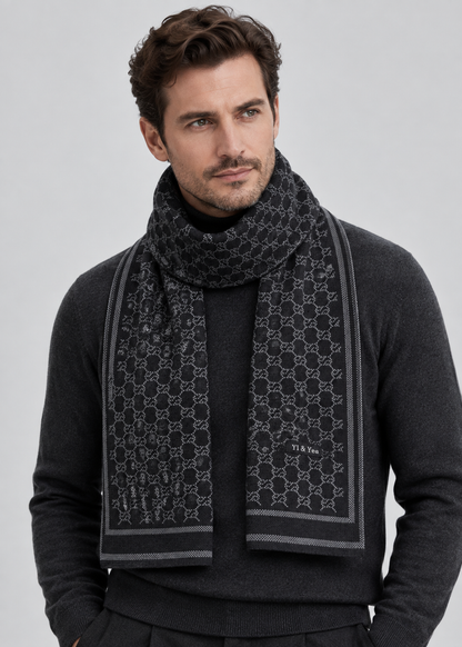 Jacquard Winter Scarf | Men | Soft Warm Fabric | Woven Pattern Long Wrap | Cold Weather Accessory | Steven & Levon