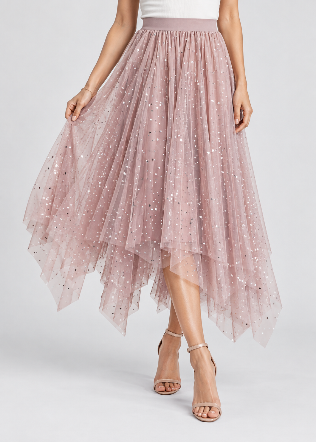 Women's High-Waist Sequin Skirt | Gathered Hem Elegant Party Style | Steven & Levon