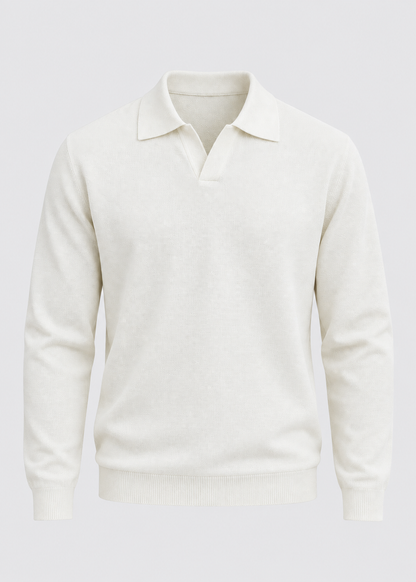 Men's Open Collar Wool Polo | Long Sleeve | Wool Blend | Smart Casual Sweater | Steven & Levon