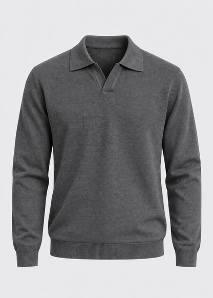 Men's Open Collar Wool Polo | Long Sleeve | Wool Blend | Smart Casual Sweater | Steven & Levon