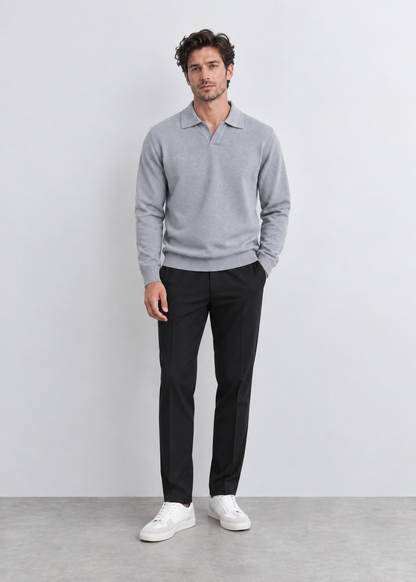 Men's Open Collar Wool Polo | Long Sleeve | Wool Blend | Smart Casual Sweater | Steven & Levon
