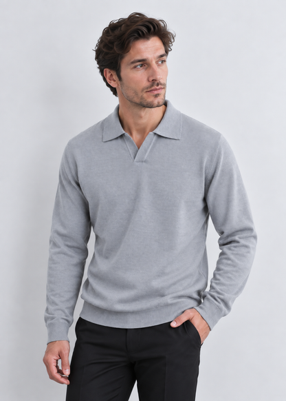 Men's Open Collar Wool Polo | Long Sleeve | Wool Blend | Smart Casual Sweater | Steven & Levon