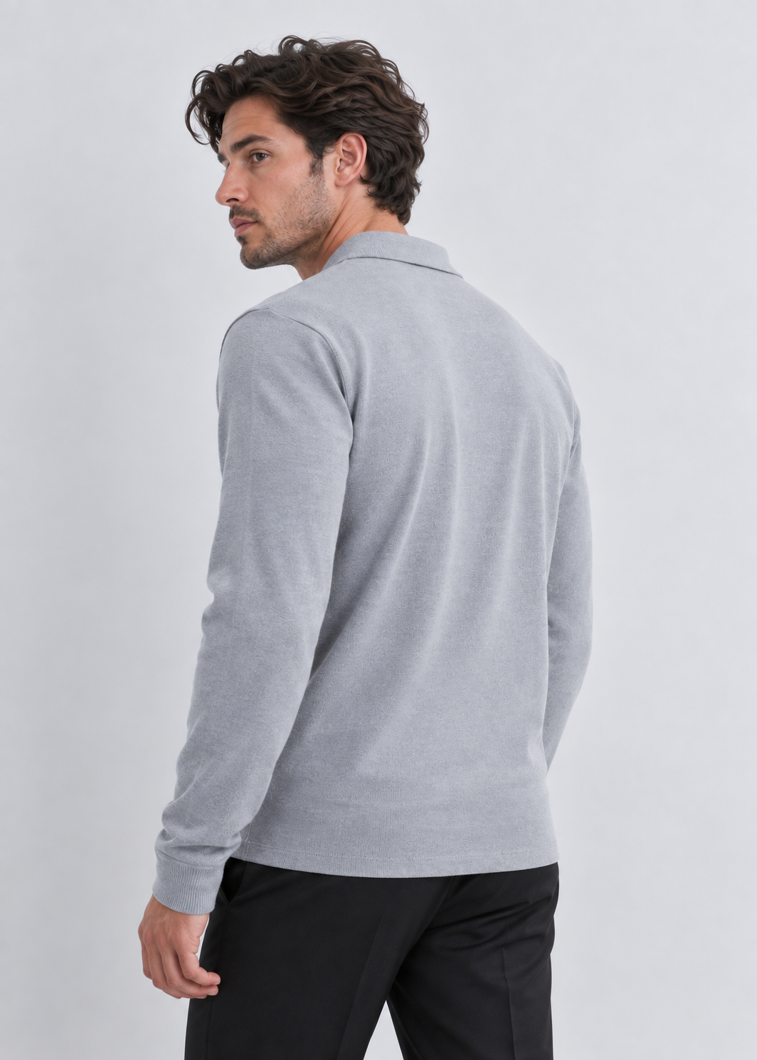 Men's Open Collar Wool Polo | Long Sleeve | Wool Blend | Smart Casual Sweater | Steven & Levon