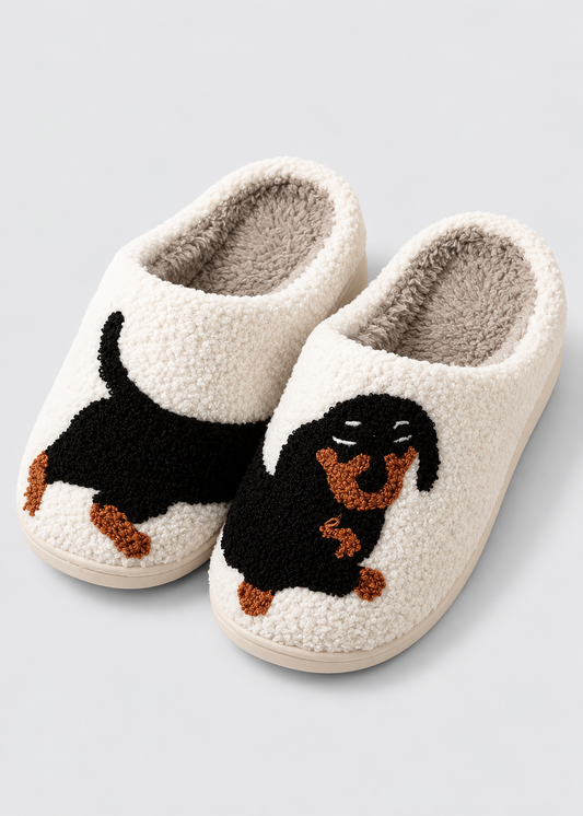 Dachshund Warm Slippers | Women | Soft Cotton | Cartoon Dog | Winter Indoor | Steven & Levon