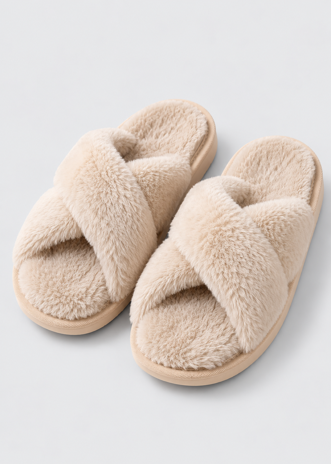 Fluffy Slippers | Plush Cross Band | Open Toe | Anti-Skid | Indoor Outdoor | Steven & Levon