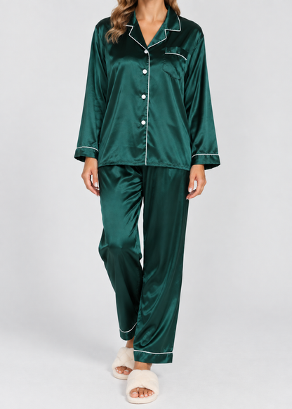Satin Pajama Set | Women's Long Sleeve & Pants | Elegant Sleepwear | Steven & Levon