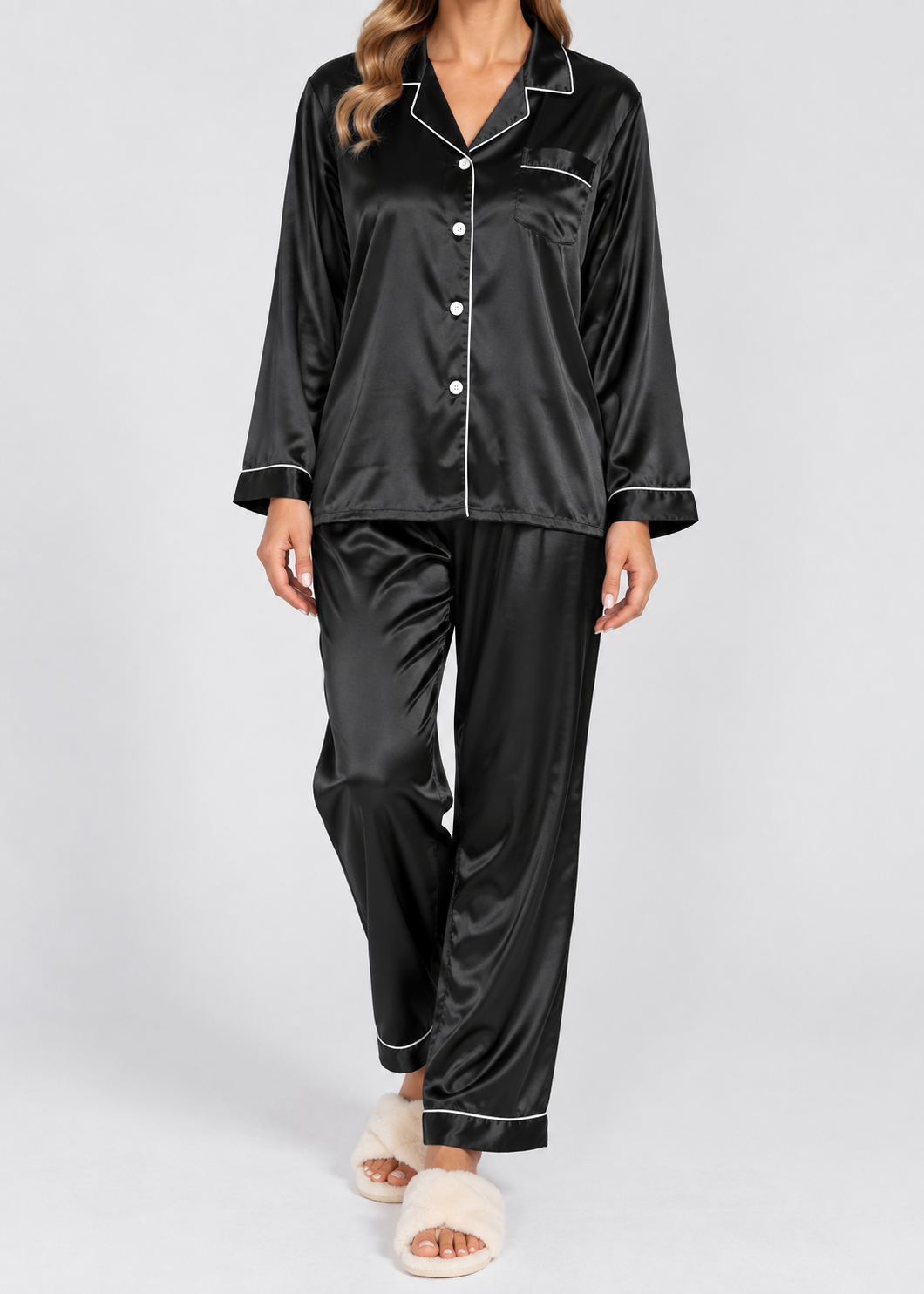Satin Pajama Set | Women's Long Sleeve & Pants | Elegant Sleepwear | Steven & Levon