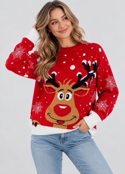Jacquard Knit Sweater | Womens Christmas Jumper | Loose Fit O-Neck | Winter Wear | Steven & Levon