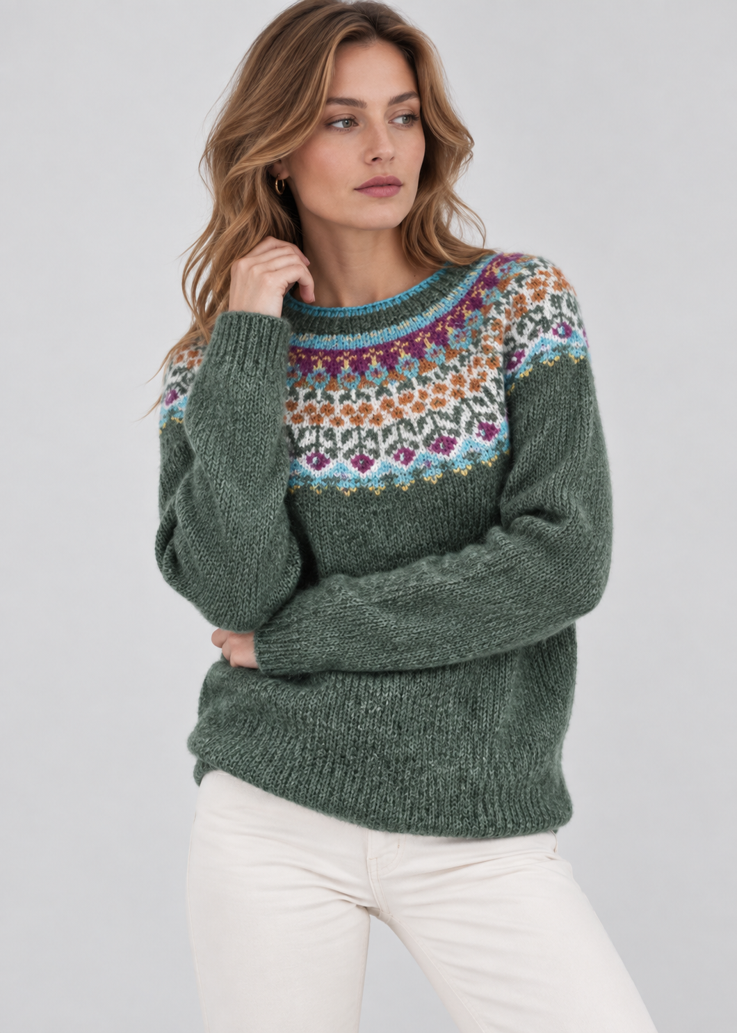 Vintage Print Sweater | Womens Christmas Sweater | O Neck Knit | Long Sleeve Relaxed Fit | Steven & Levon