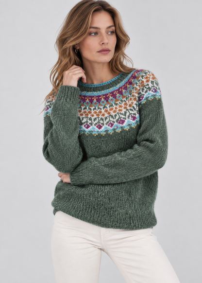 Vintage Print Sweater | Womens Christmas Sweater | O Neck Knit | Long Sleeve Relaxed Fit | Steven & Levon