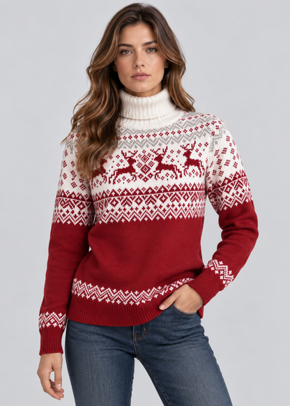 Christmas Deer Print Sweater | Turtleneck | Casual Festive Knitwear | Steven & Levon