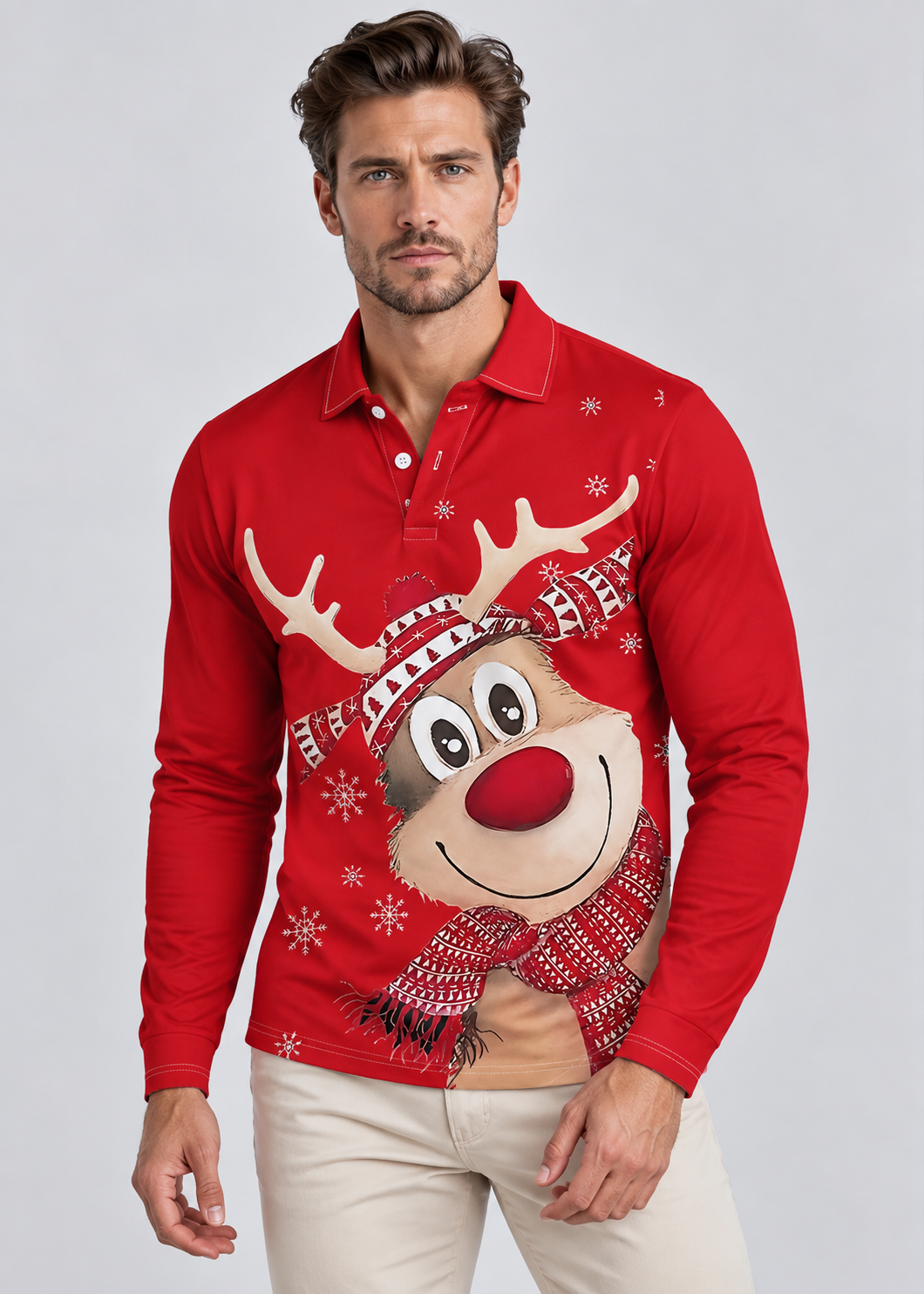 Christmas Casual Shirt | Men's Long Sleeve | Lapel Collar | Festive Holiday Style | Steven & Levon