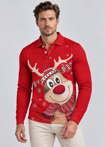 Christmas Casual Shirt | Men's Long Sleeve | Lapel Collar | Festive Holiday Style | Steven & Levon