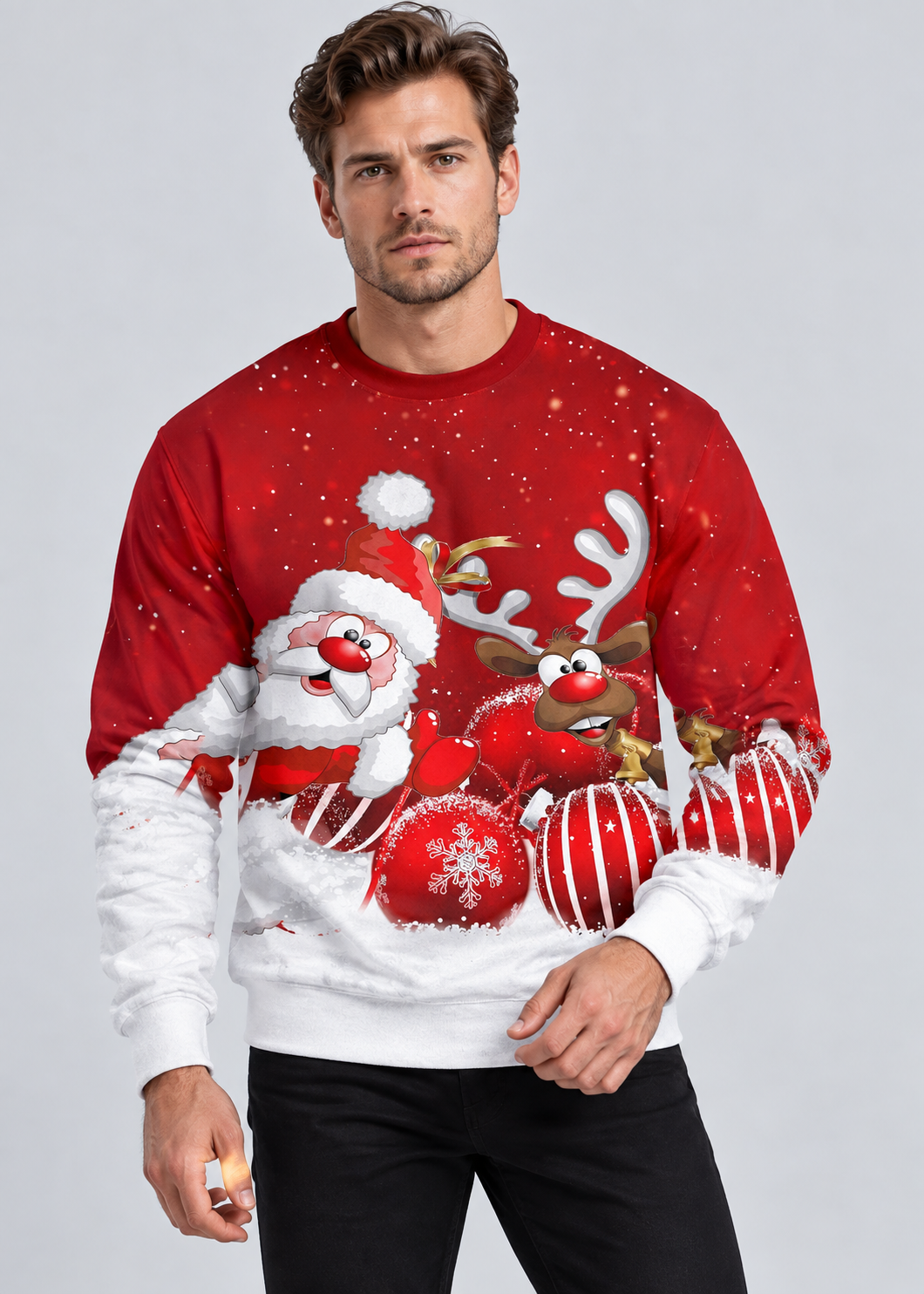 Santa & Reindeer Sweatshirt | Men's Crewneck | Festive Holiday Pullover | Steven & Levon