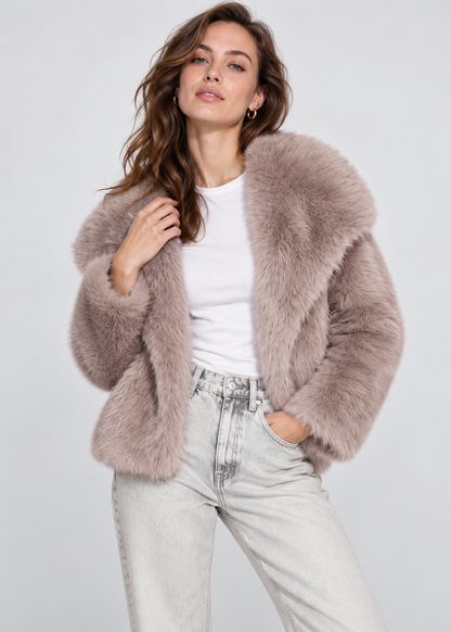 Faux Fur Jacket | Women | Shawl Collar | Dolman Sleeve | Winter Outerwear | Steven & Levon