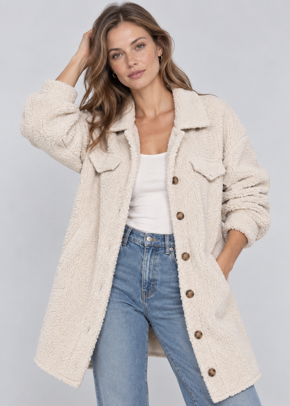 Longline Teddy Coat | Women | Soft Plush Jacket | Cozy Winter Outerwear | Steven & Levon