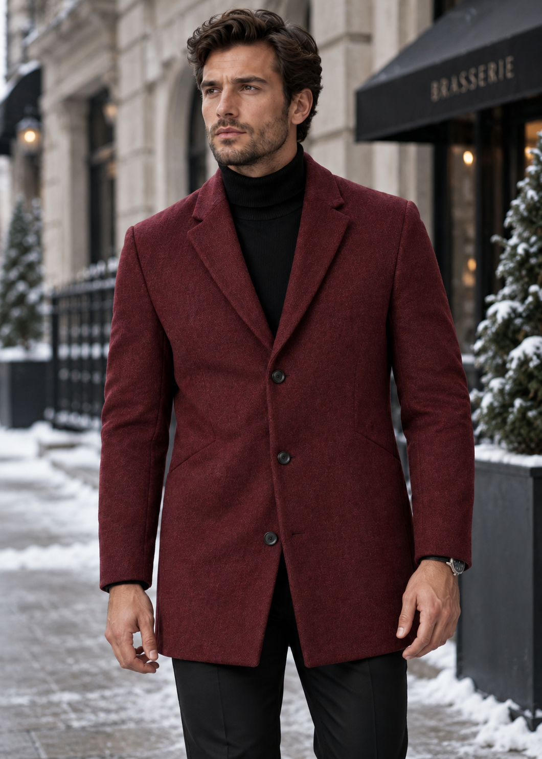 Men's Notch Lapel Overcoat | Two-Button Closure | Tailored Long Coat | Steven & Levon