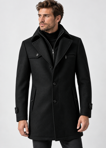 Men's Notched Collar Coat | Zip Insert | Mid-Length Smart Style | Steven & Levon