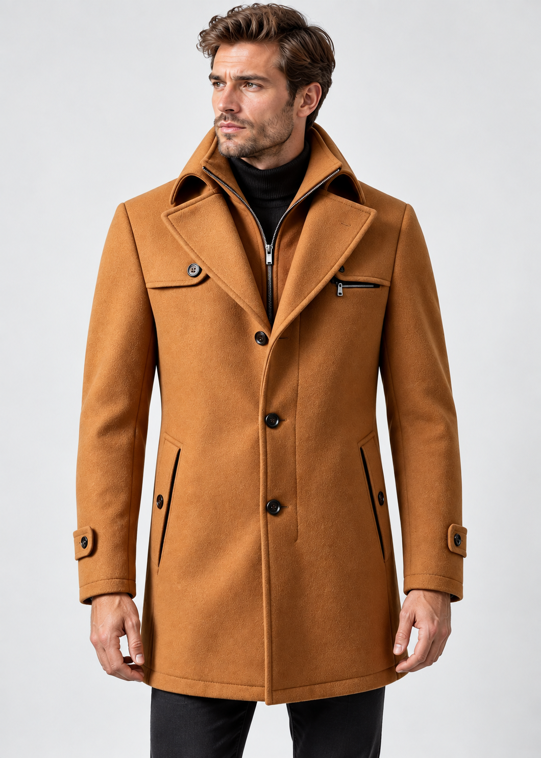 Men's Notched Collar Coat | Zip Insert | Mid-Length Smart Style | Steven & Levon