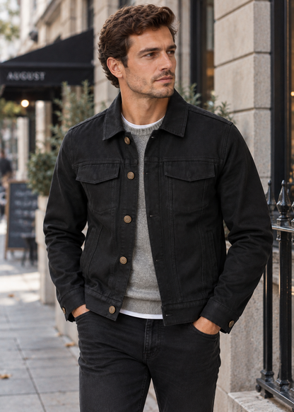 Men's Long Sleeve Cotton Jacket | Lightweight Fabric | Collared Zip-Up | Smart Casual Outerwear | Steven & Levon