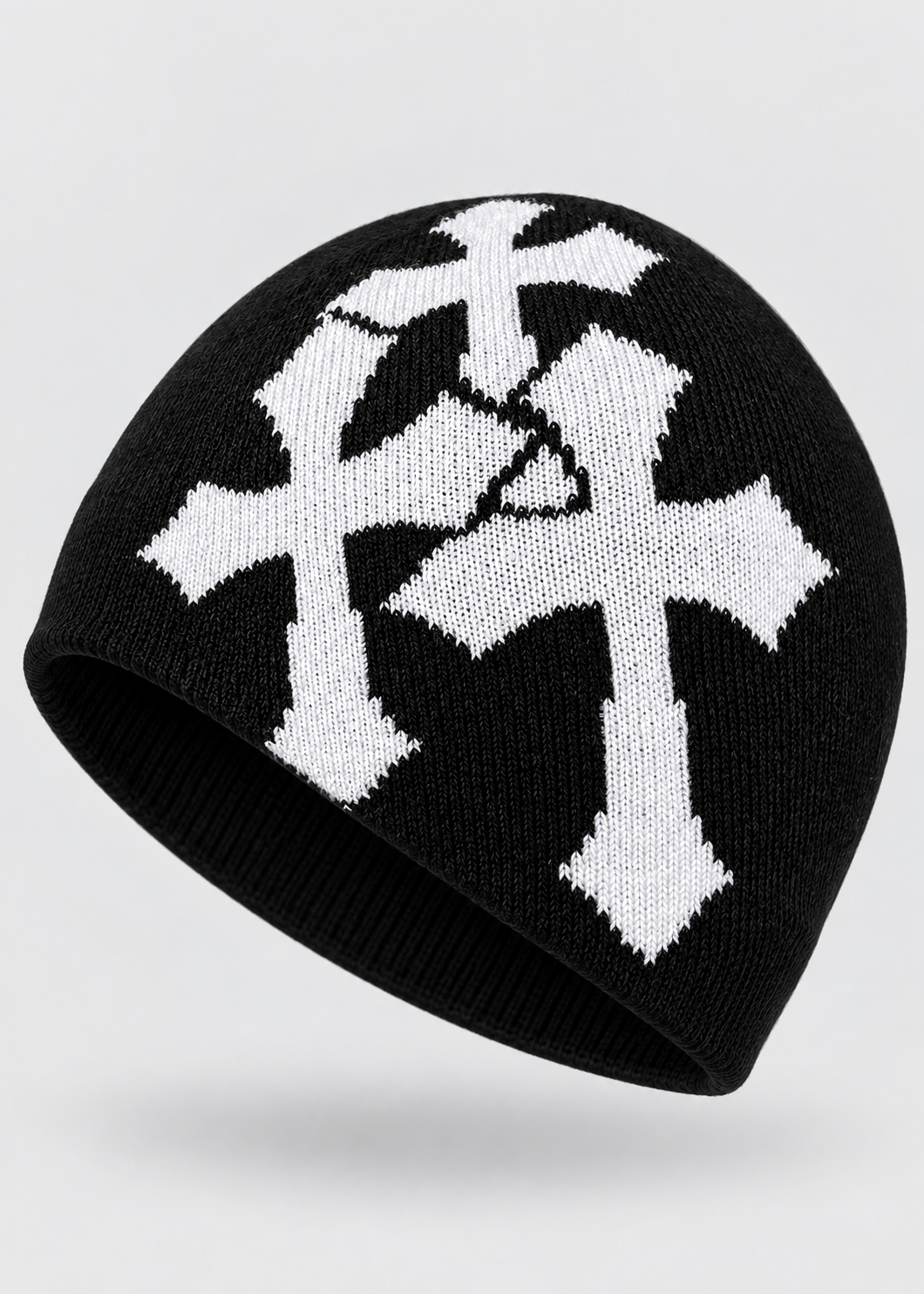 Jacquard Knitted Beanie | Unisex | Knitted Yarn | Crucifix Pattern Hip Hop Streetwear | Steven & Levon