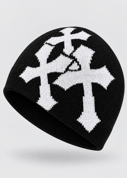 Jacquard Knitted Beanie | Unisex | Knitted Yarn | Crucifix Pattern Hip Hop Streetwear | Steven & Levon