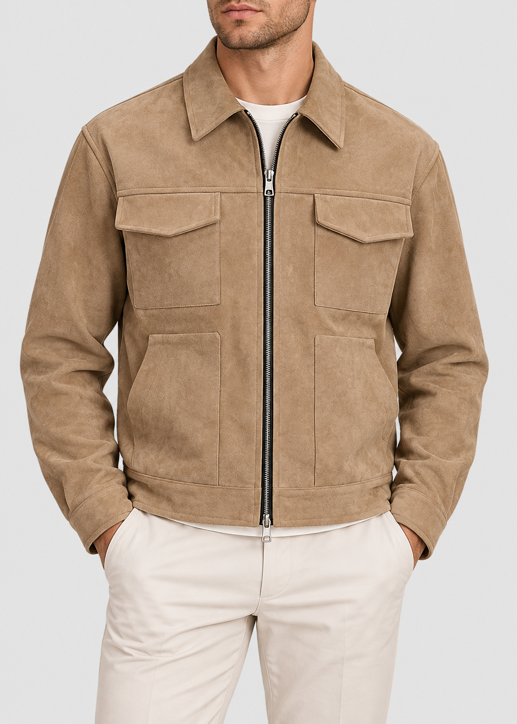 Men's Suede Utility Jacket | Loose Fit | Zip Front | Smart Casual Outerwear | Steven & Levon