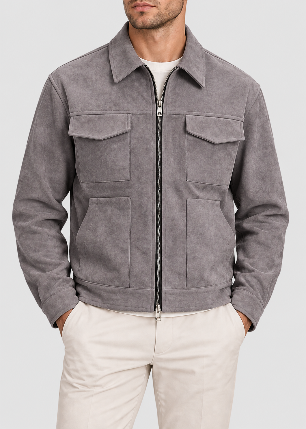 Men's Suede Utility Jacket | Loose Fit | Zip Front | Smart Casual Outerwear | Steven & Levon